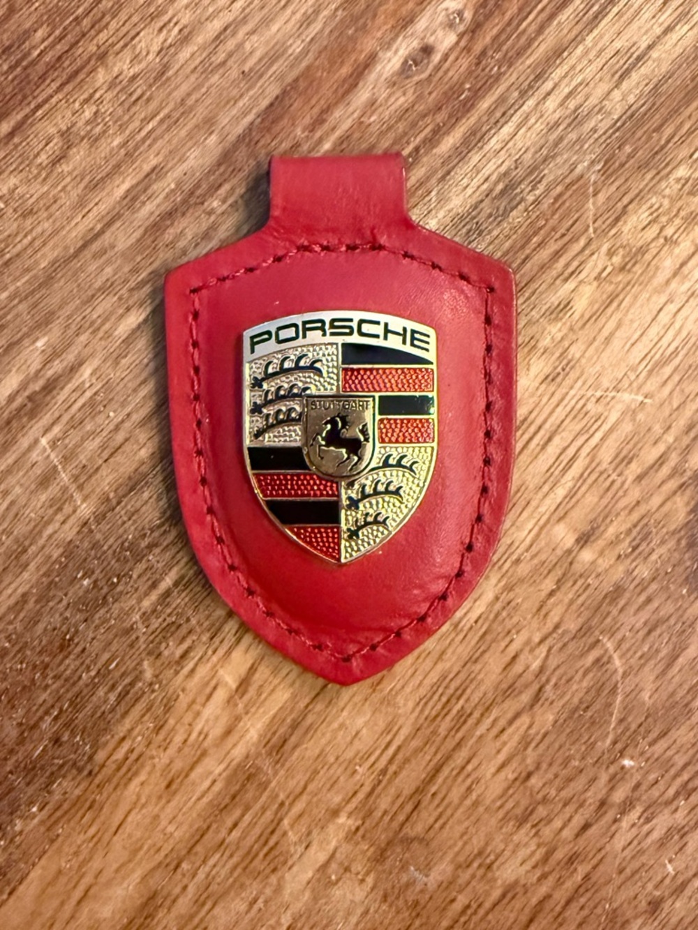 Genuine Porsche Leather Keychain – Red Crest Logo